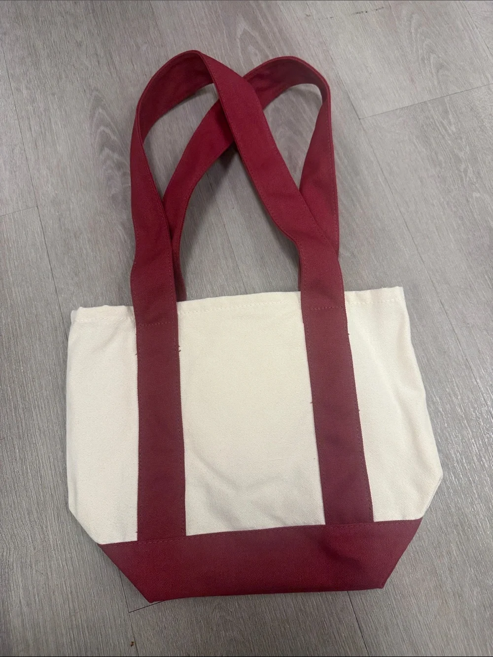 Ed Hardy Cream Tote with Burgundy Straps and Glitter Heart Motif